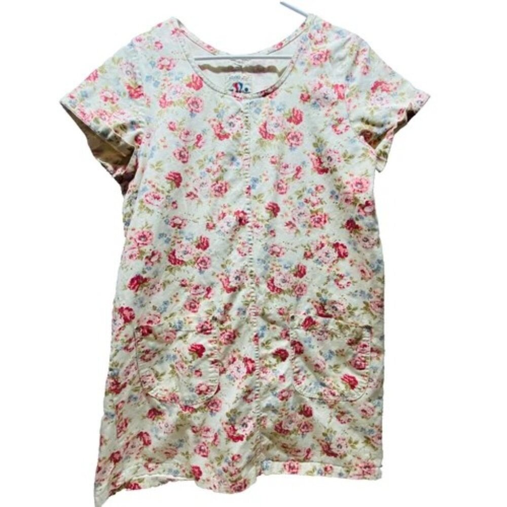 Vintage Studio 25‎ Denim Shift Dress Women's Medium Pink Floral Cap Sleeve GUC
